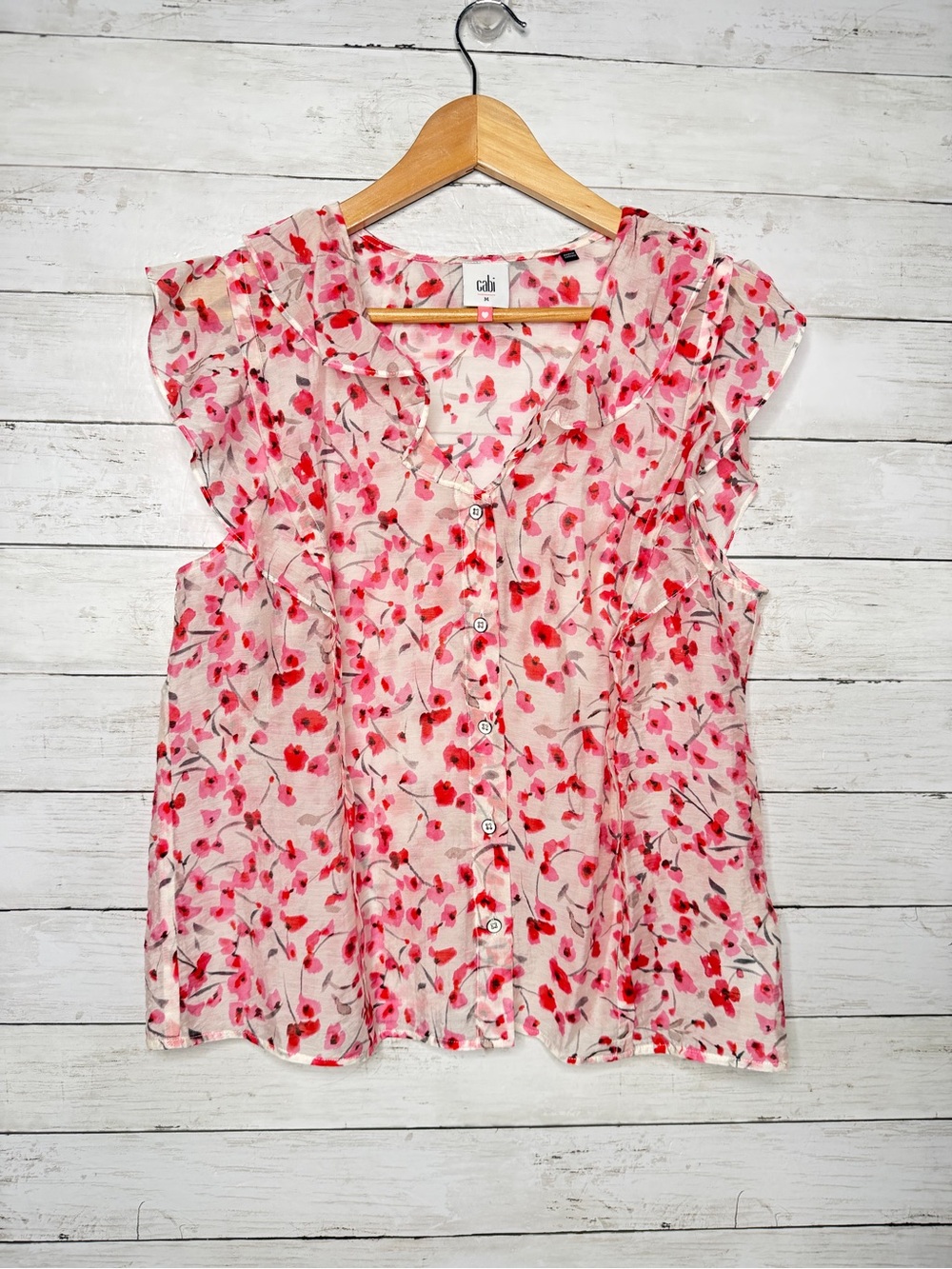 Cabi Besotted Floral Ruffle Blouse Top Medium Boho Business Casual Work